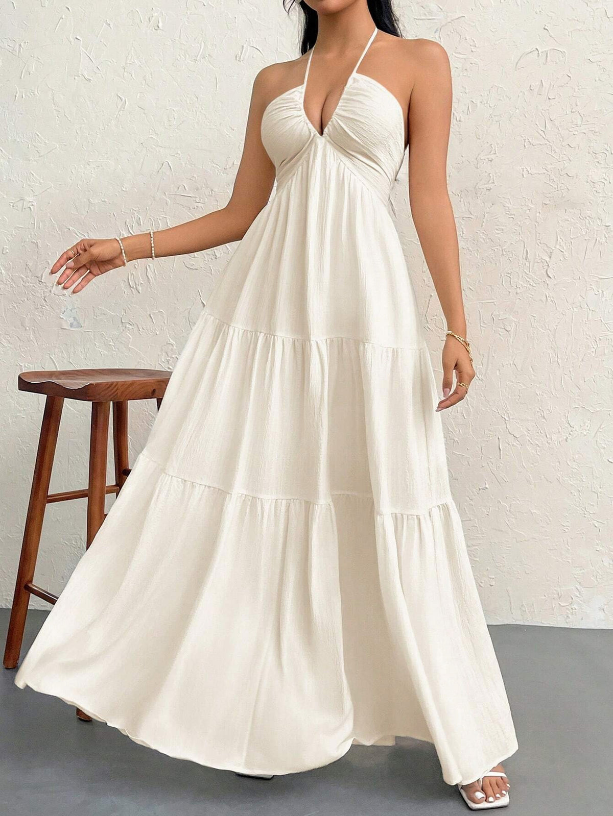 Tiered Halter Maxi Dress With Open Back - view 1