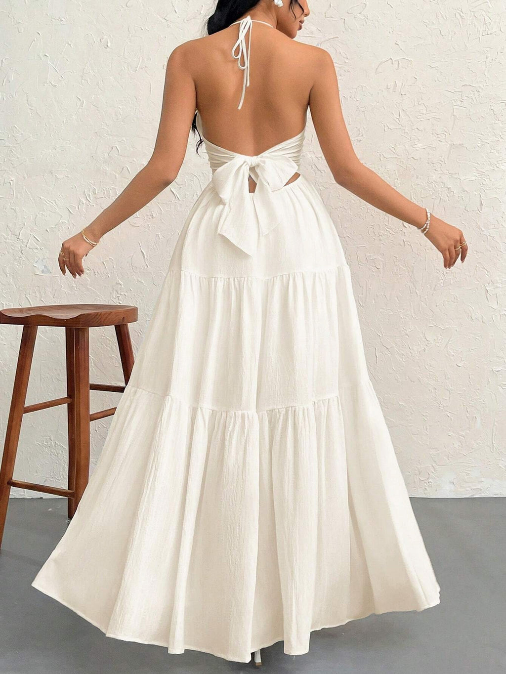 Tiered Halter Maxi Dress With Open Back - view 2