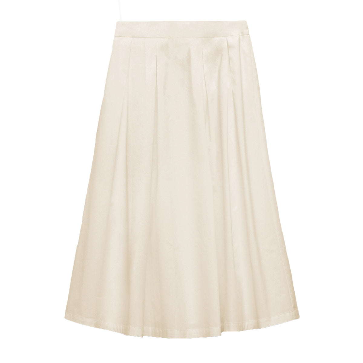High Waist Pleated Full Midi Skirt - Beige