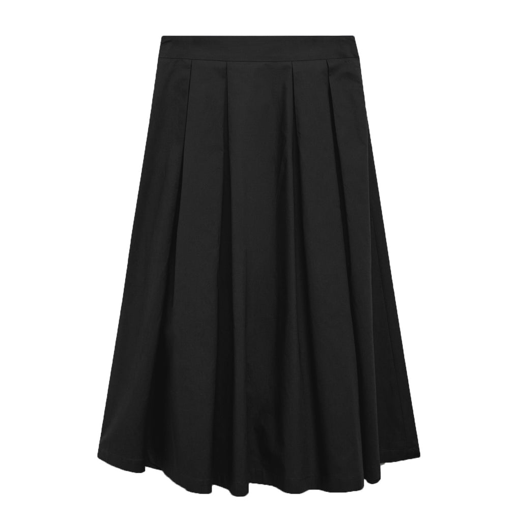 High Waist Pleated Full Midi Skirt - Black
