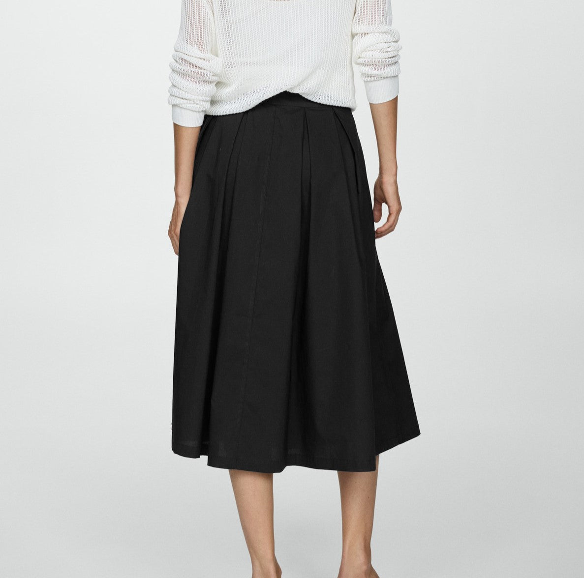 High Waist Pleated Full Midi Skirt - Black - 2