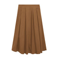 High Waist Pleated Full Midi Skirt - Brown