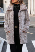 Marled Sherpa Button Front Longline Coat - coffee