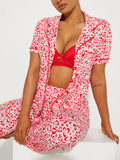 Heart Leopard Print Pajama Set - Red