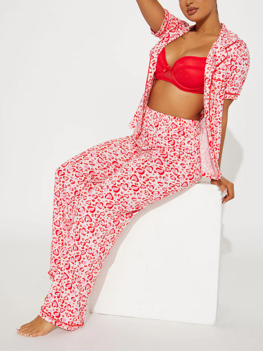Heart Leopard Print Pajama Set - view 1