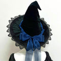 Lace Edged Witch Hat With Satin Bow Tails - DeepBlue