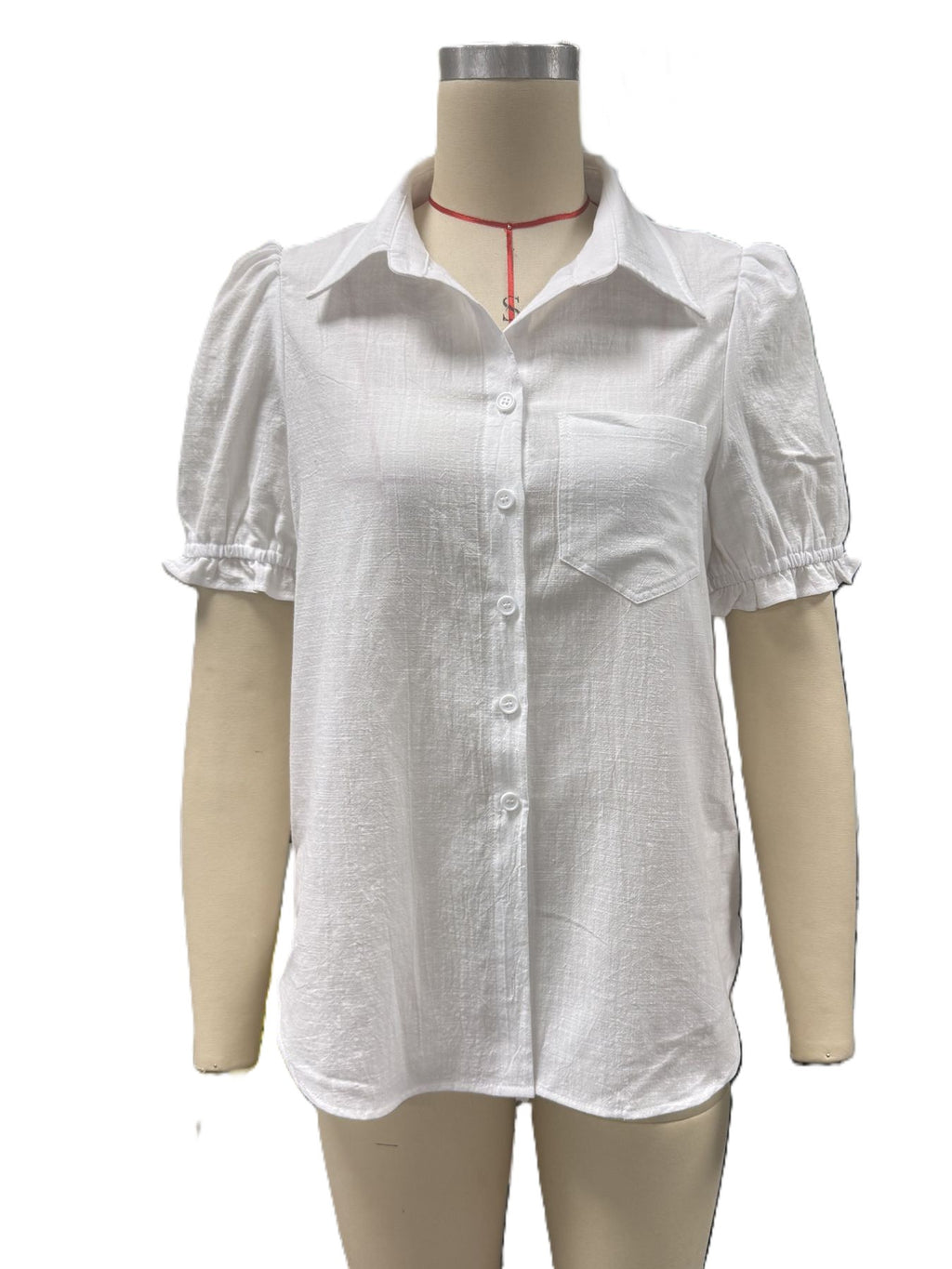 Relaxed Cotton Linen Shirt With Puff Sleeves - White - 1