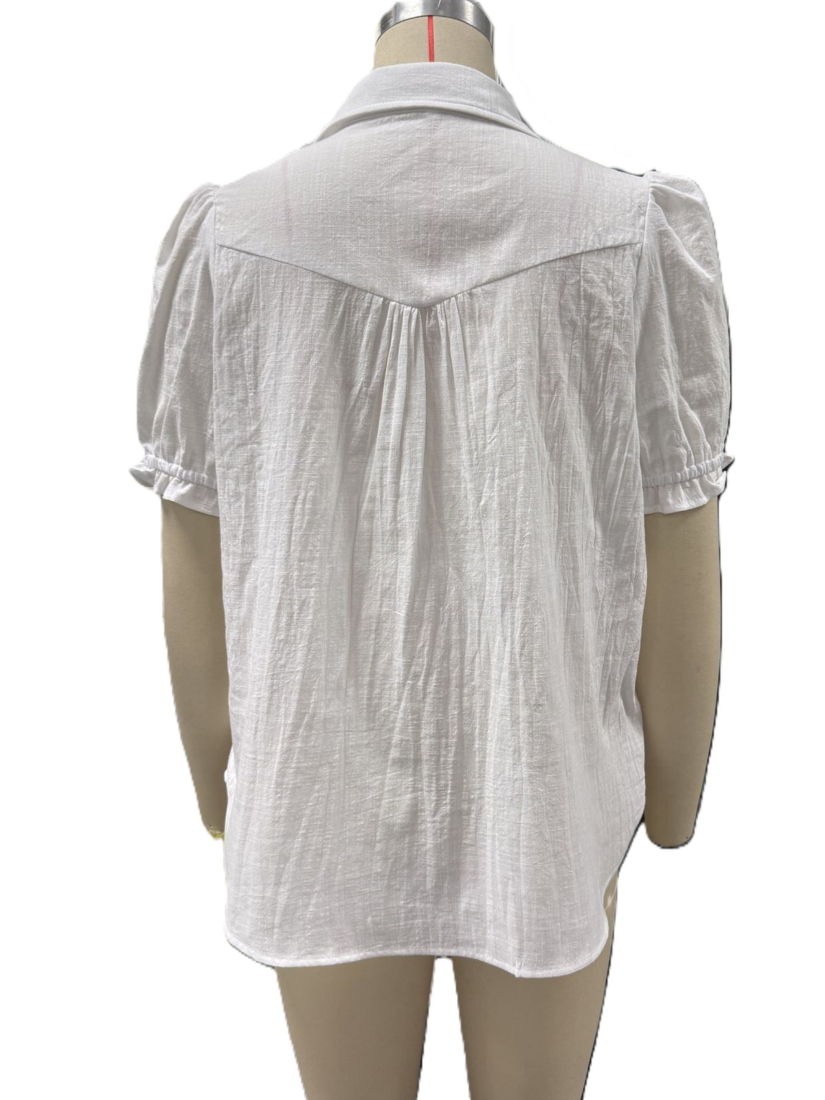 Relaxed Cotton Linen Shirt With Puff Sleeves - White - 2