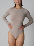 Seamless Raw Edge Long Sleeve Bodysuit - Grey