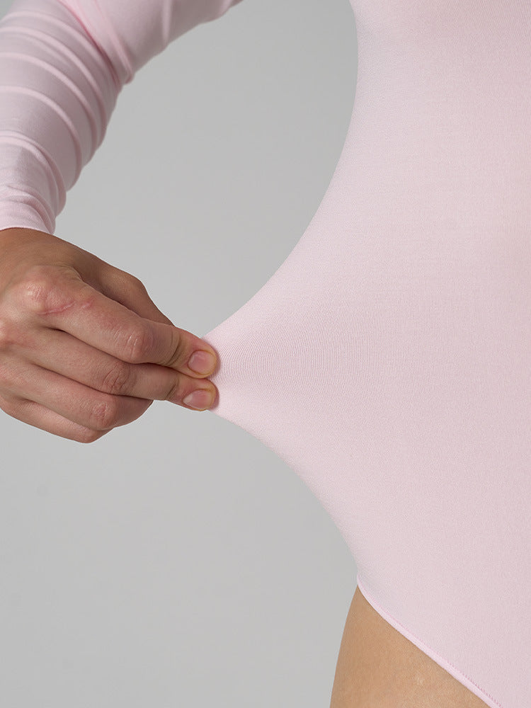 Seamless Raw Edge Long Sleeve Bodysuit - Pink - 2