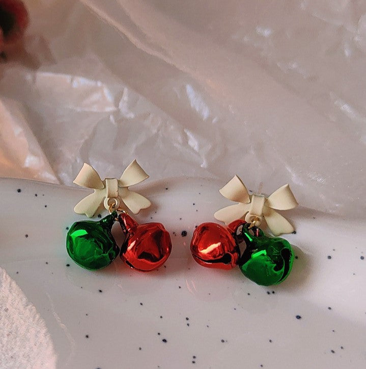 Jingle Bell Bow Drop Earrings - Bell
