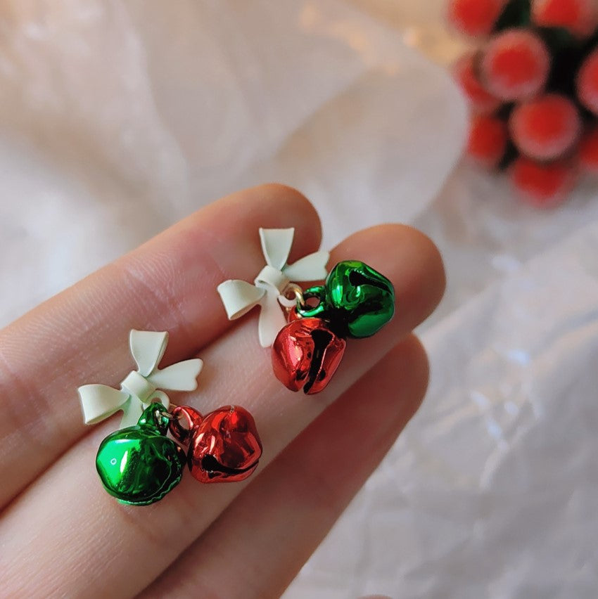 Jingle Bell Bow Drop Earrings - Bell - 1