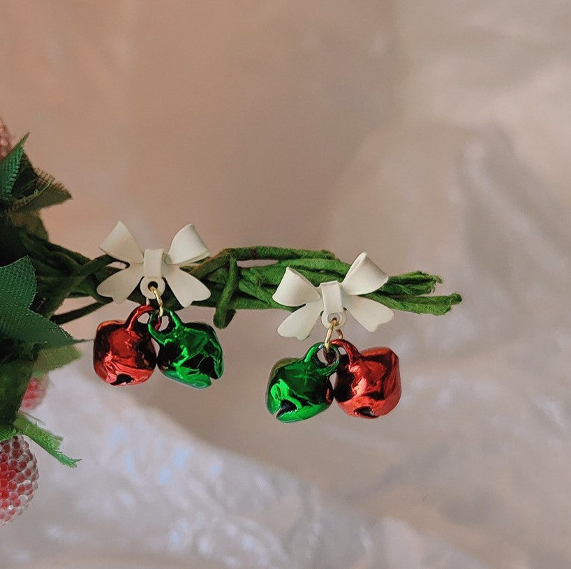Jingle Bell Bow Drop Earrings - Bell - 3