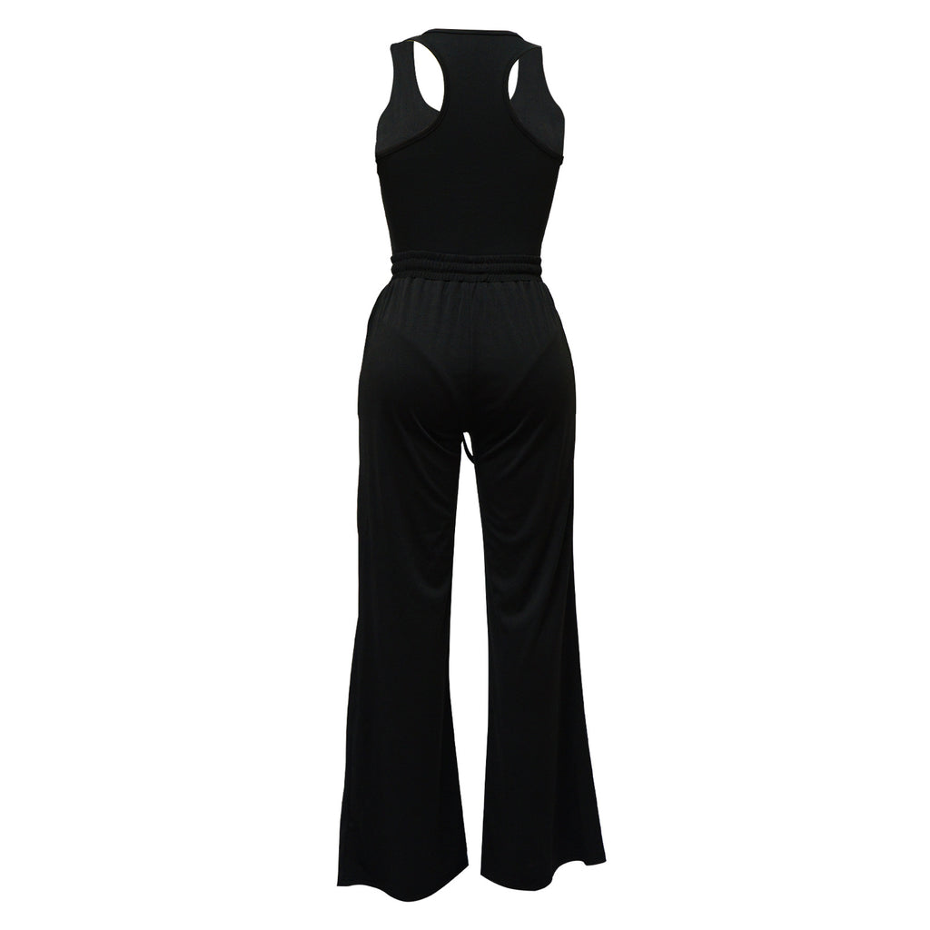 Scoop Neck Bodysuit With Cutout Wide Leg Pants - Black - 3