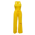 Scoop Neck Bodysuit With Cutout Wide Leg Pants - Yellow