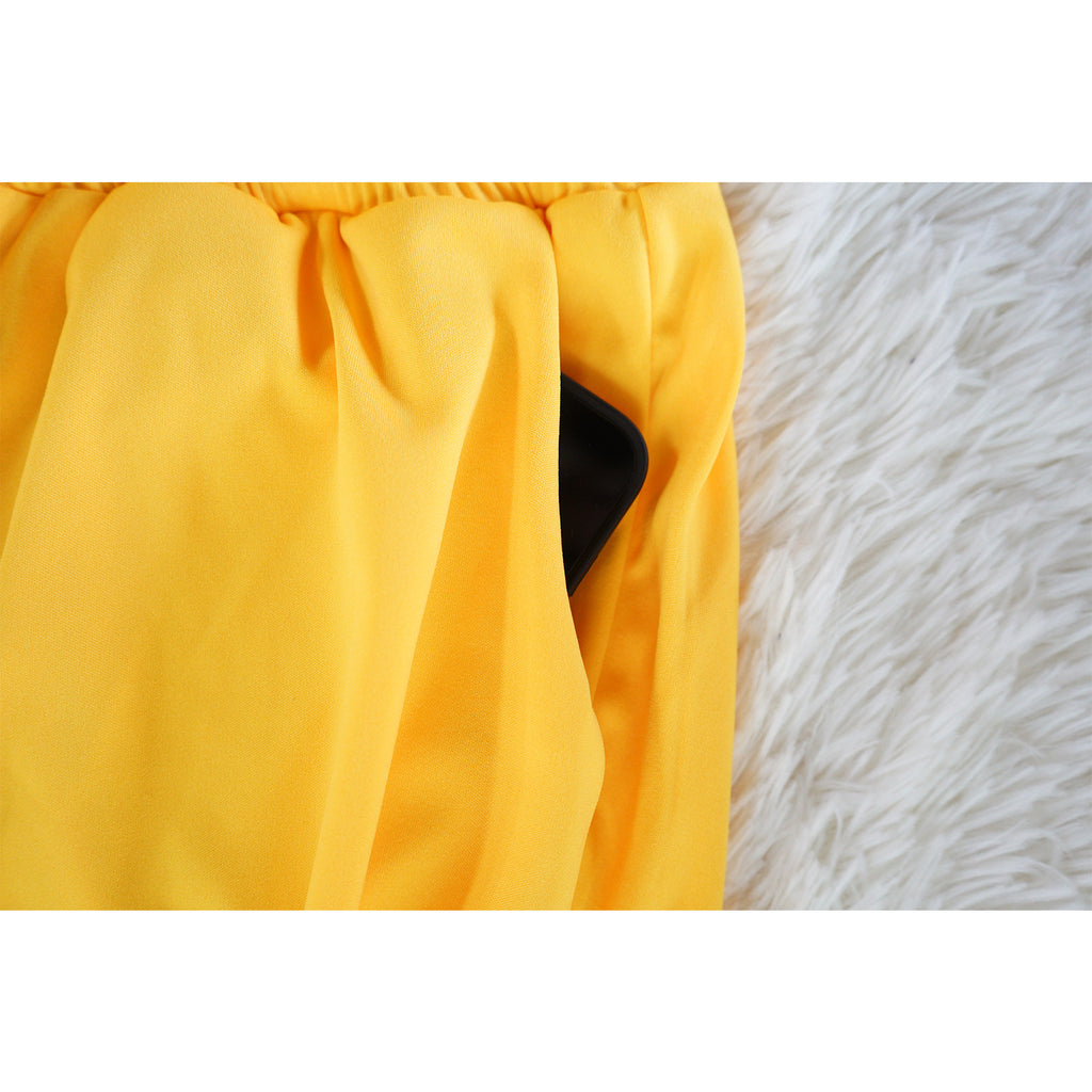 Scoop Neck Bodysuit With Cutout Wide Leg Pants - Yellow - 3