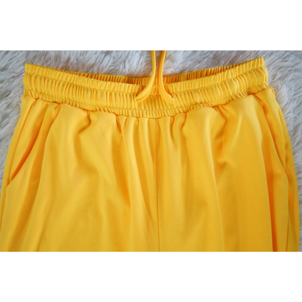Scoop Neck Bodysuit With Cutout Wide Leg Pants - Yellow - 4