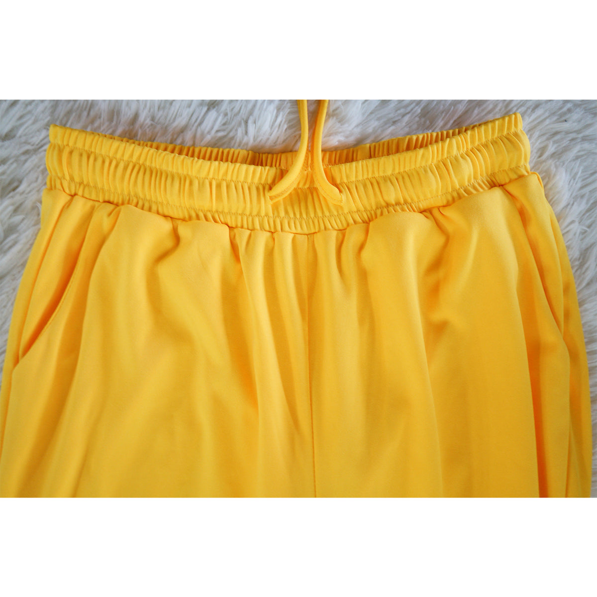 Scoop Neck Bodysuit With Cutout Wide Leg Pants - Yellow - 4
