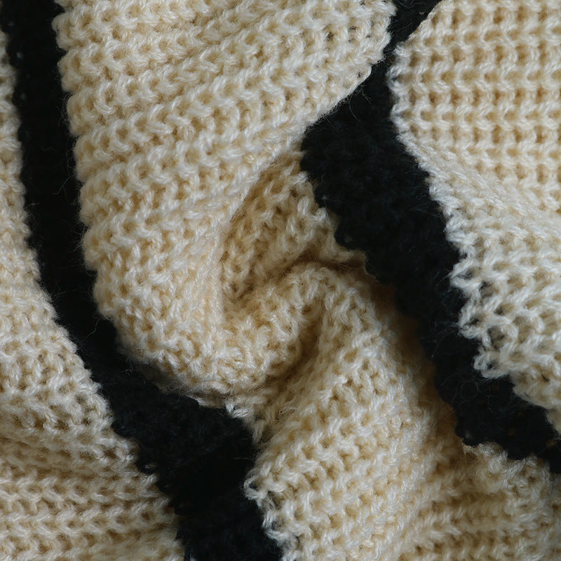 Striped Longline Chunky Knit Button Cardigan - Apricot - 4