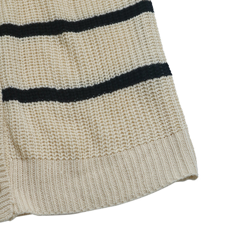 Striped Longline Chunky Knit Button Cardigan - Apricot - 5