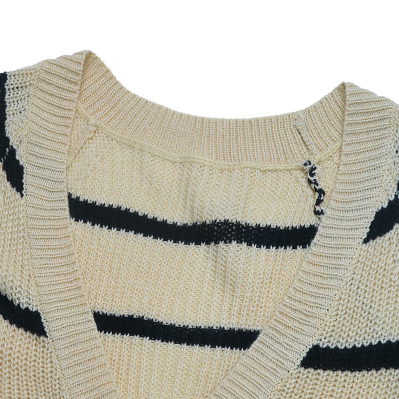 Striped Longline Chunky Knit Button Cardigan - Apricot - 6