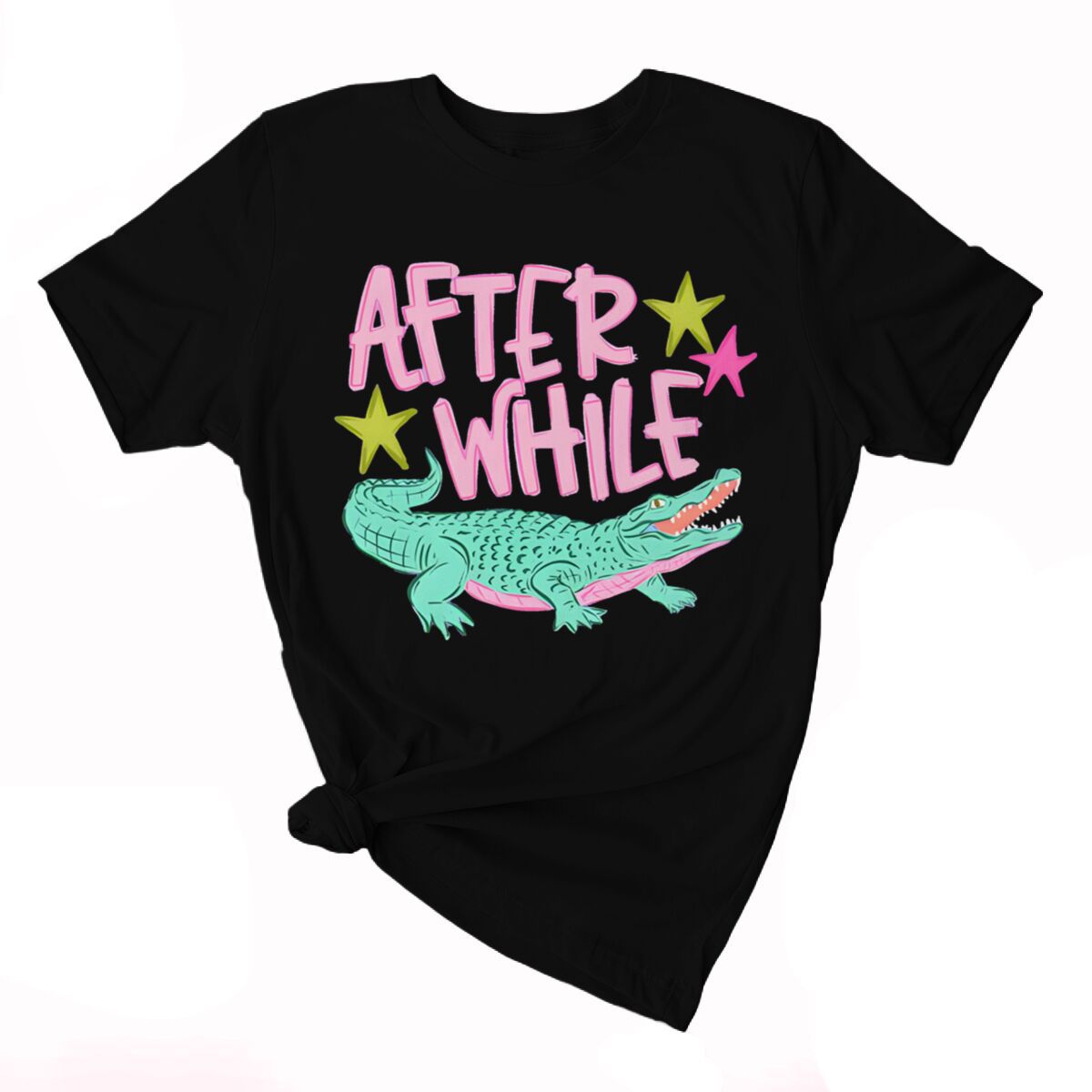 Smiling Alligator Preppy Cotton Graphic Tee - Black