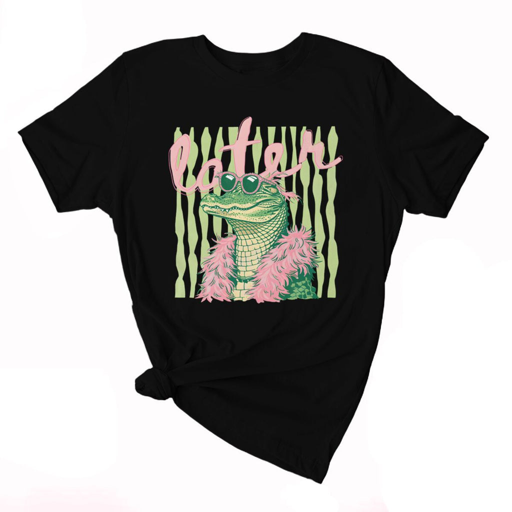 Smiling Alligator Preppy Cotton Graphic Tee - Black01