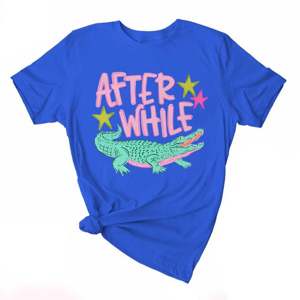 Smiling Alligator Preppy Cotton Graphic Tee - Blue