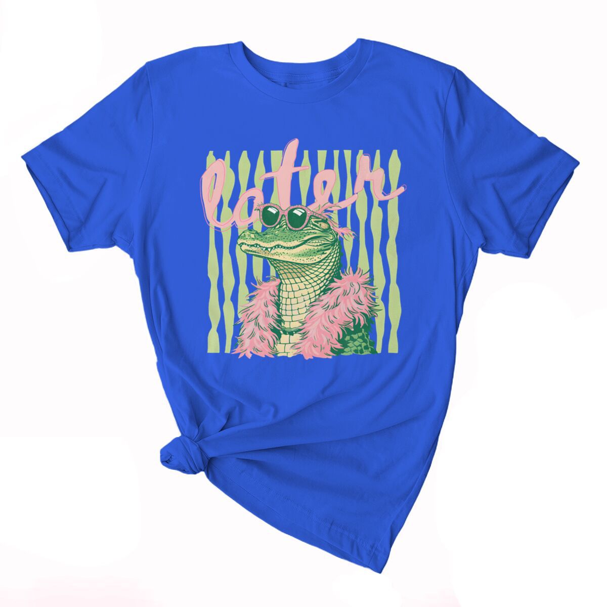 Smiling Alligator Preppy Cotton Graphic Tee - Blue01