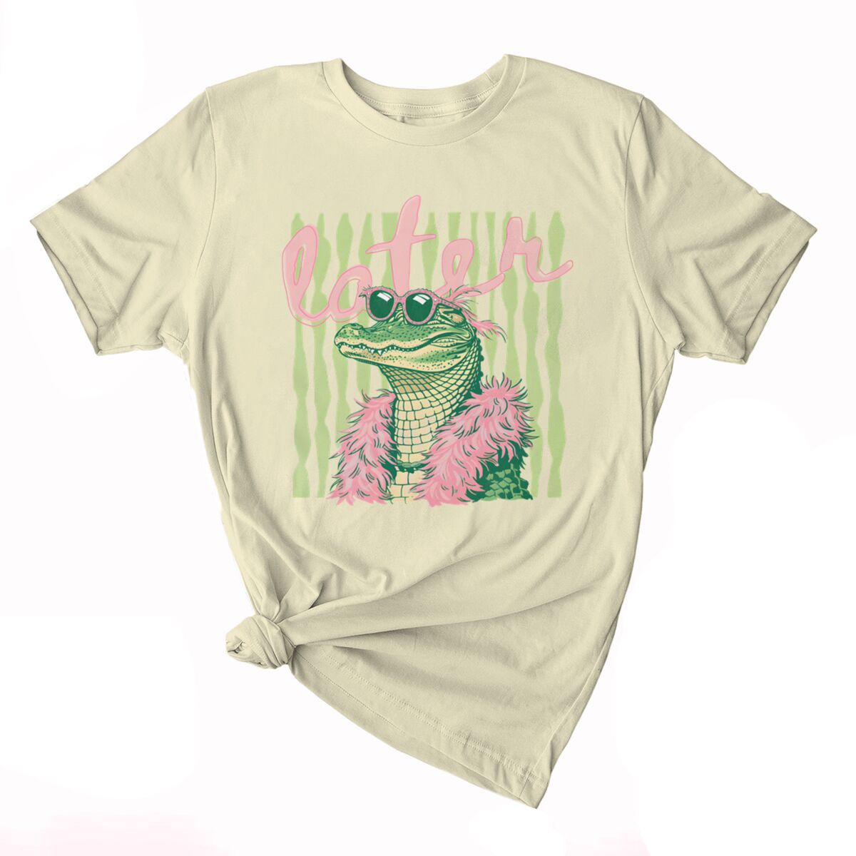 Smiling Alligator Preppy Cotton Graphic Tee - Cream01