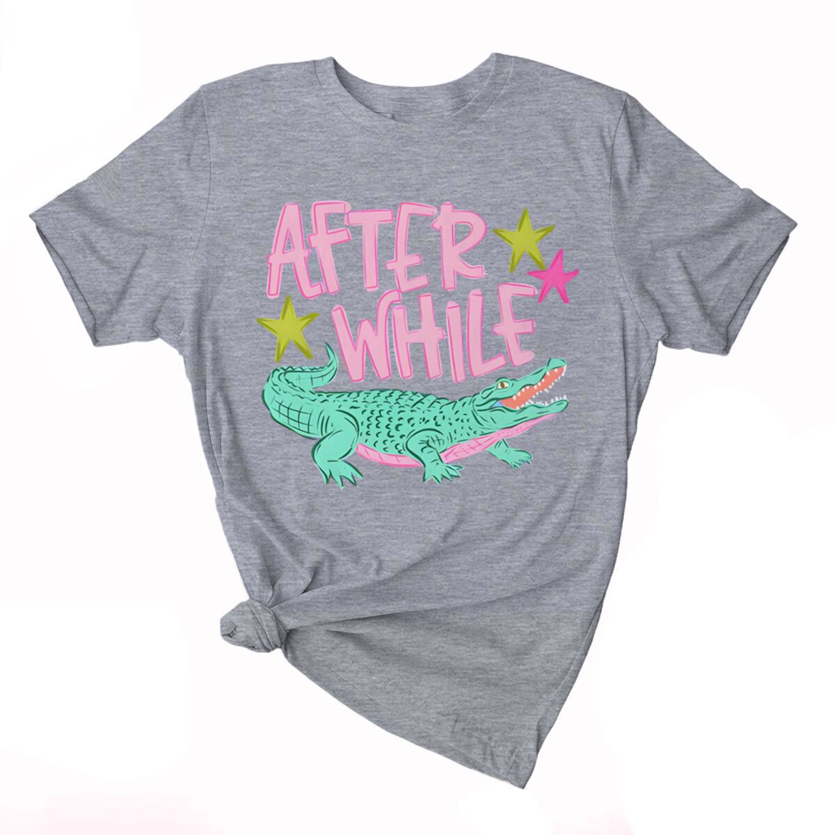 Smiling Alligator Preppy Cotton Graphic Tee - Grey