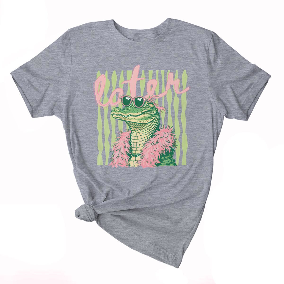Smiling Alligator Preppy Cotton Graphic Tee - Grey01