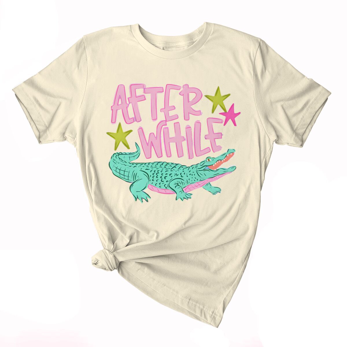 Smiling Alligator Preppy Cotton Graphic Tee - Khaki