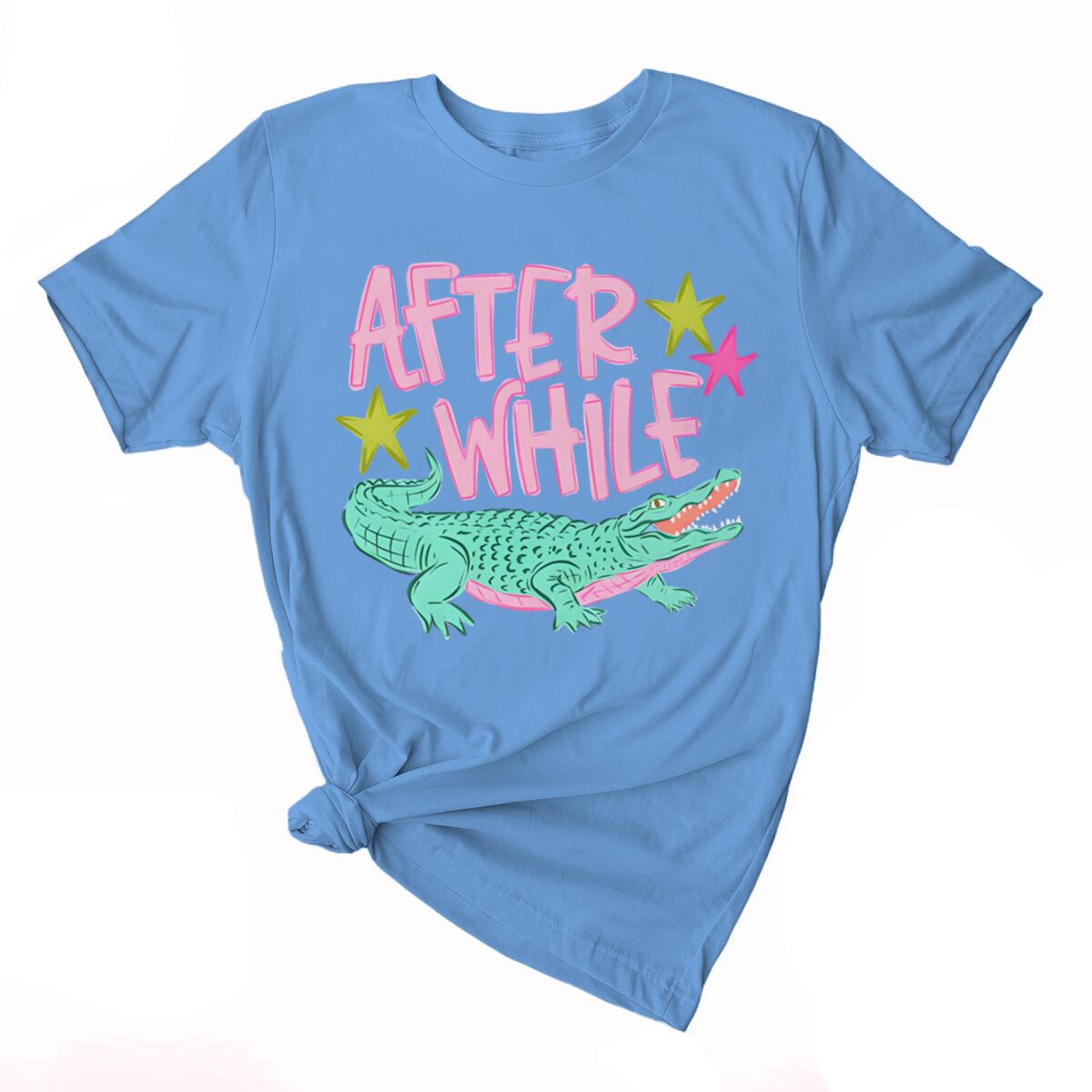 Smiling Alligator Preppy Cotton Graphic Tee - LightBlue