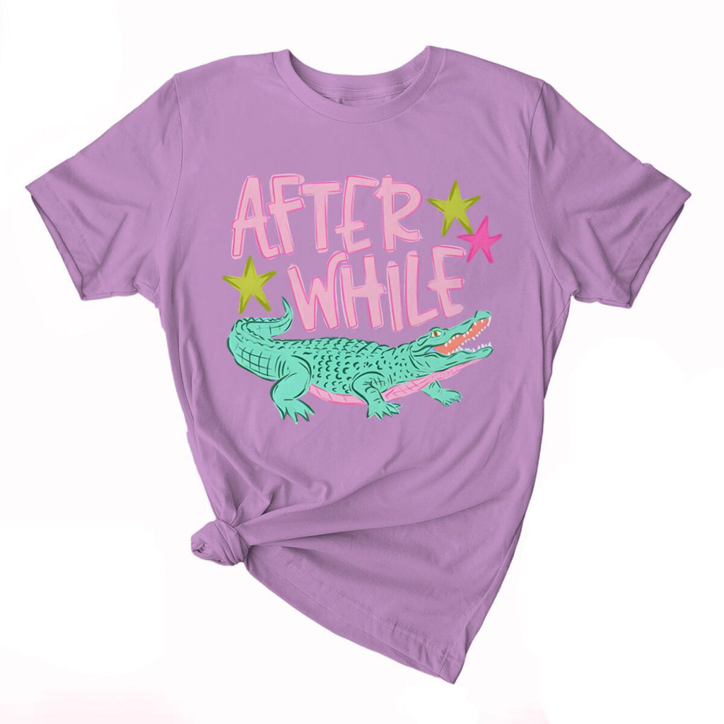 Smiling Alligator Preppy Cotton Graphic Tee - LightPurple