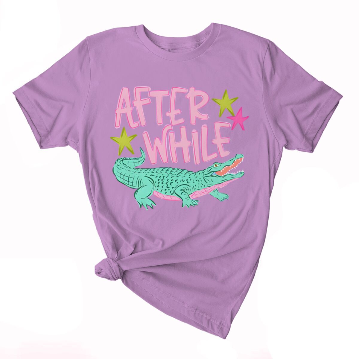 Smiling Alligator Preppy Cotton Graphic Tee - LightPurple