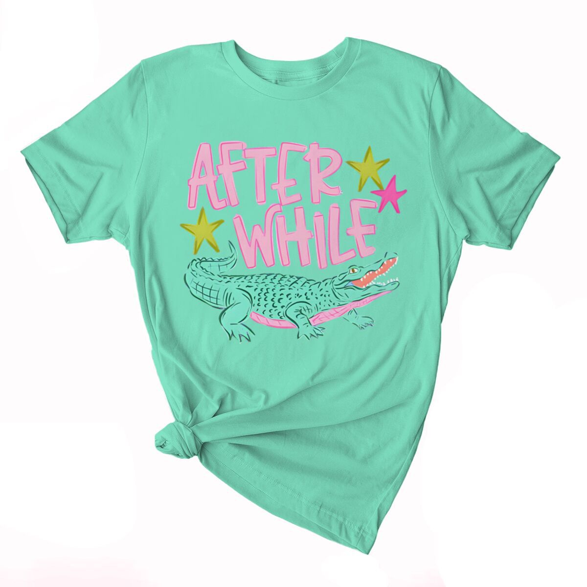 Smiling Alligator Preppy Cotton Graphic Tee - Mint