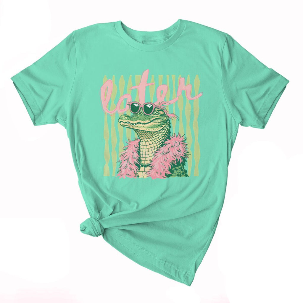 Smiling Alligator Preppy Cotton Graphic Tee - Mint01