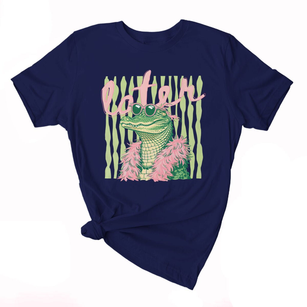 Smiling Alligator Preppy Cotton Graphic Tee - Navy01