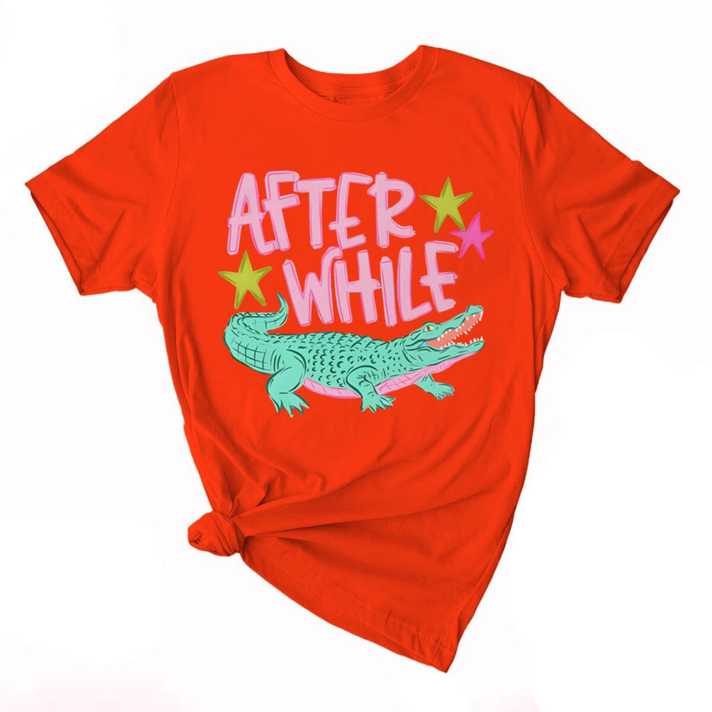 Smiling Alligator Preppy Cotton Graphic Tee - Orange