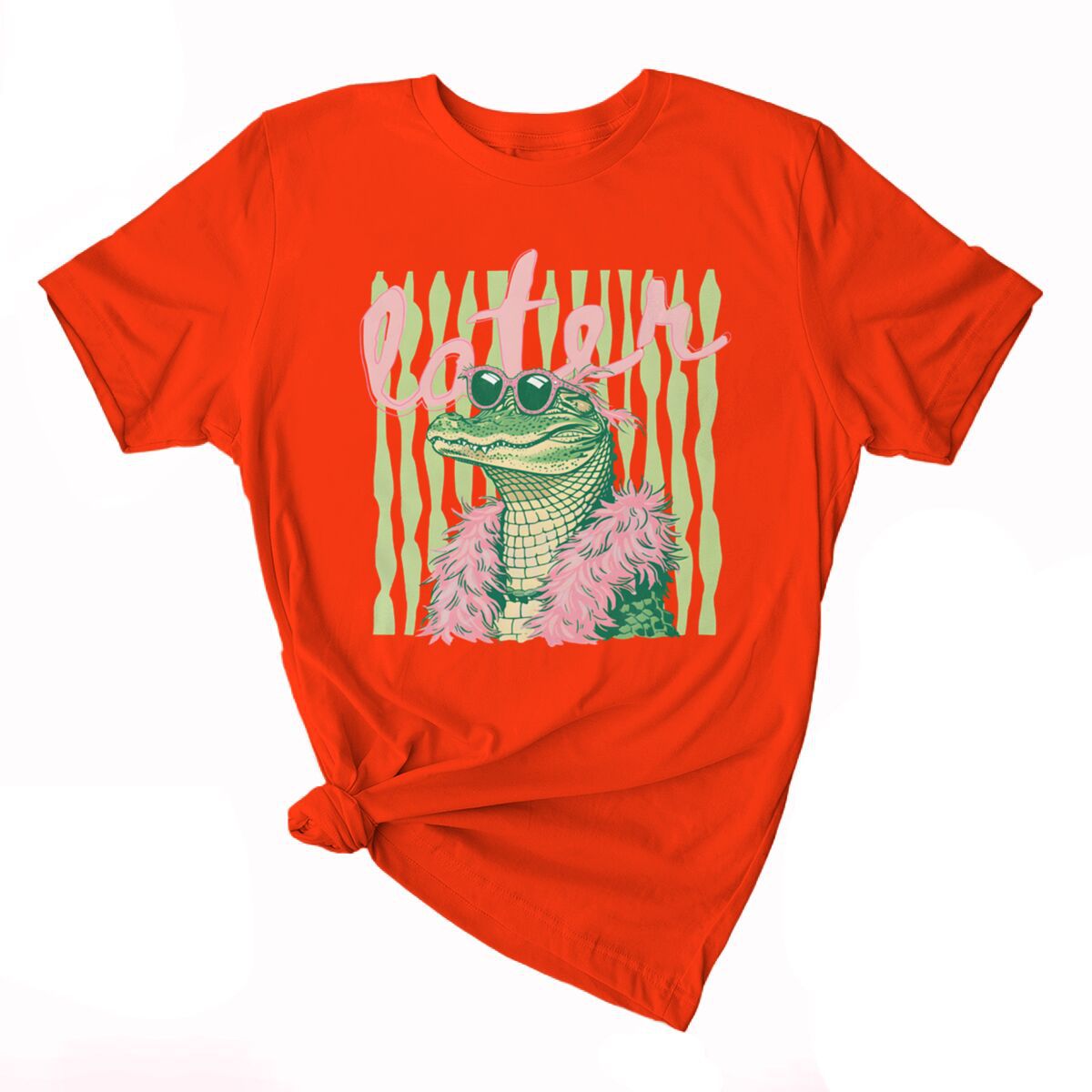 Smiling Alligator Preppy Cotton Graphic Tee - Orange01