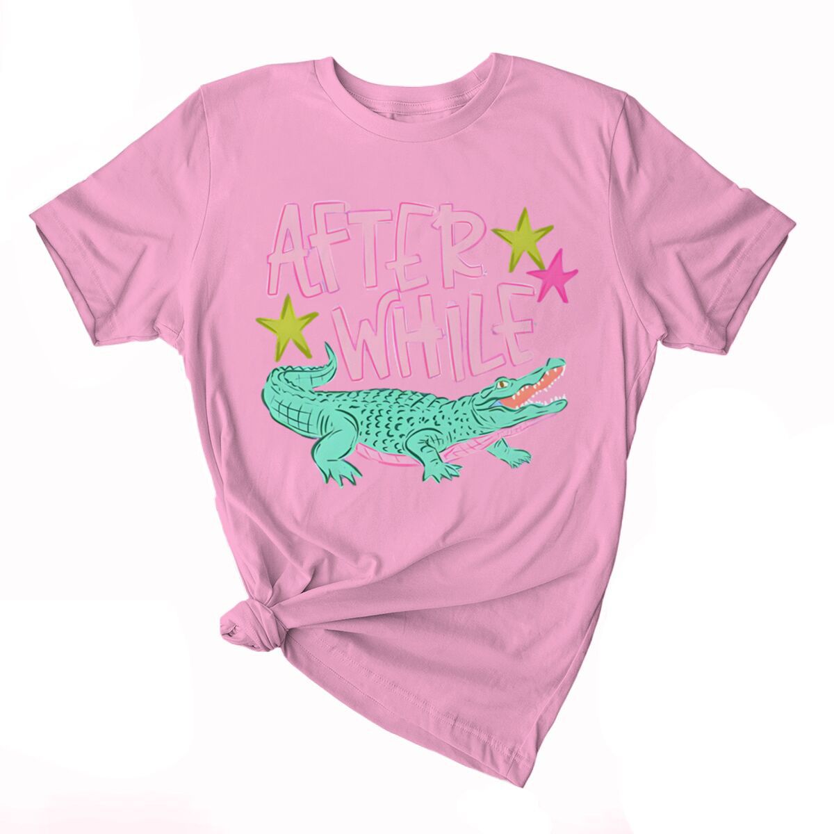 Smiling Alligator Preppy Cotton Graphic Tee - Pink