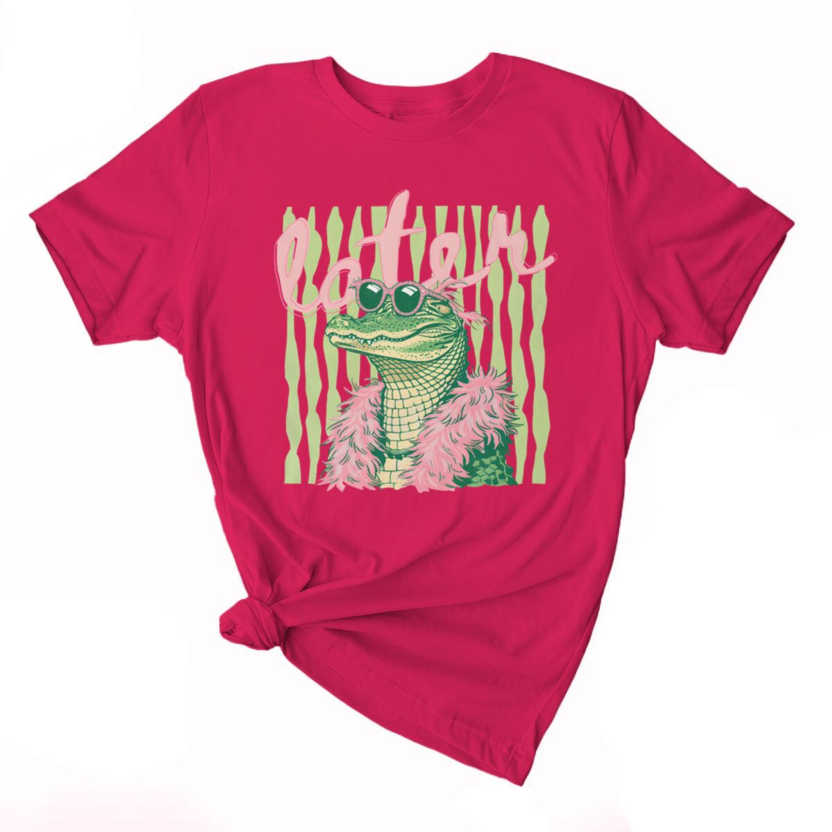 Smiling Alligator Preppy Cotton Graphic Tee - RoseRed01