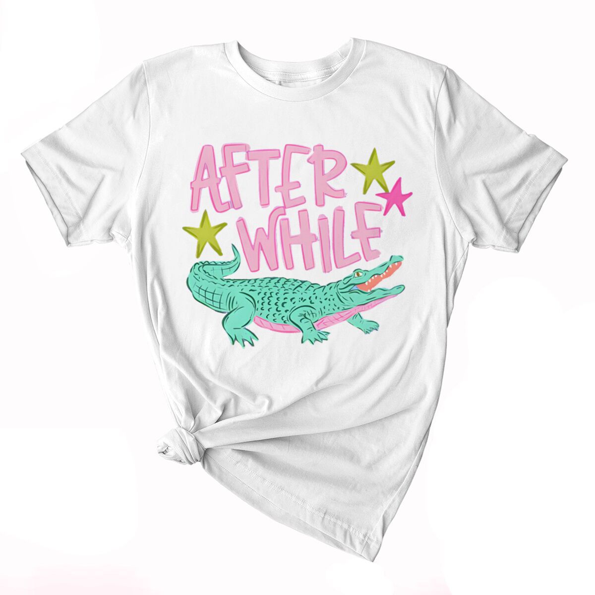 Smiling Alligator Preppy Cotton Graphic Tee - White