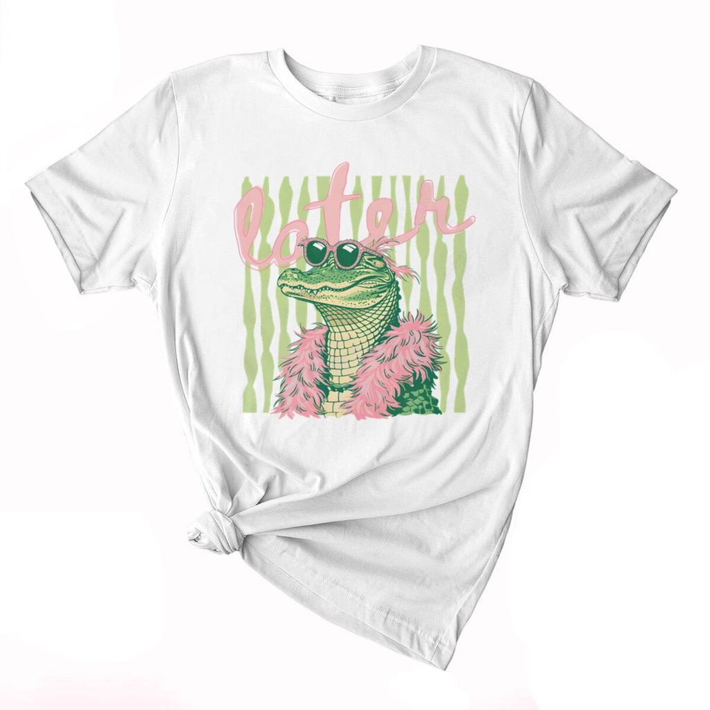 Smiling Alligator Preppy Cotton Graphic Tee - White01