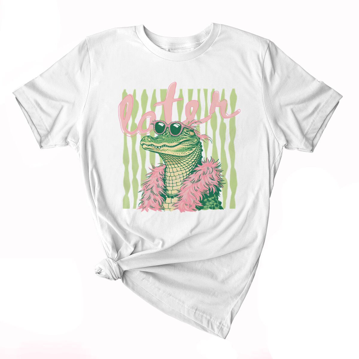 Smiling Alligator Preppy Cotton Graphic Tee - White01