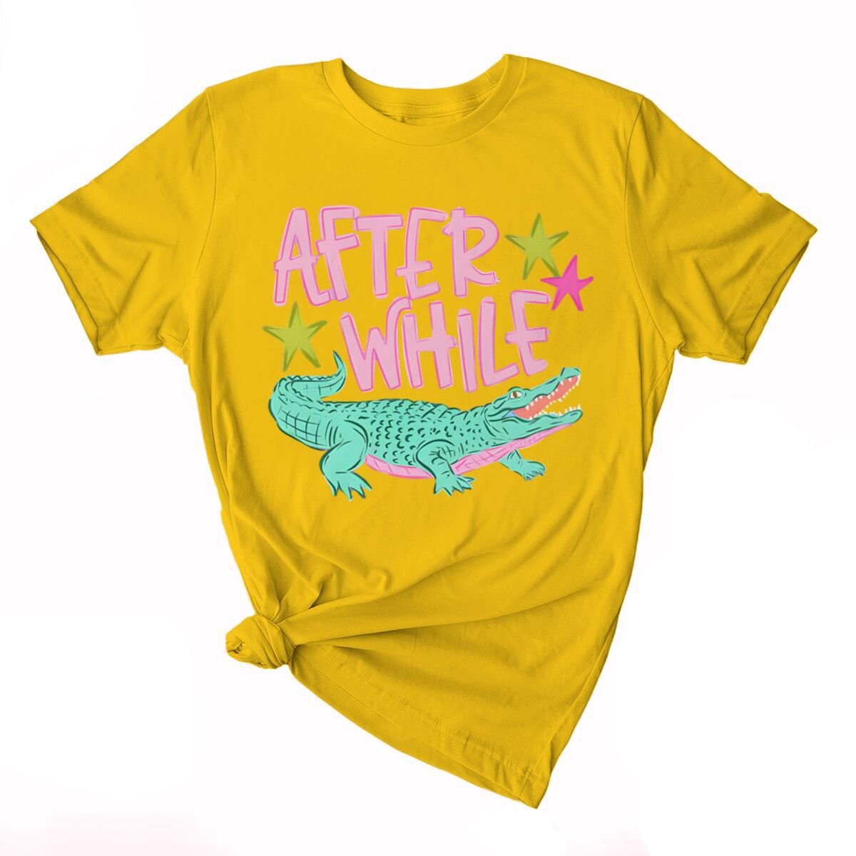 Smiling Alligator Preppy Cotton Graphic Tee - Yellow