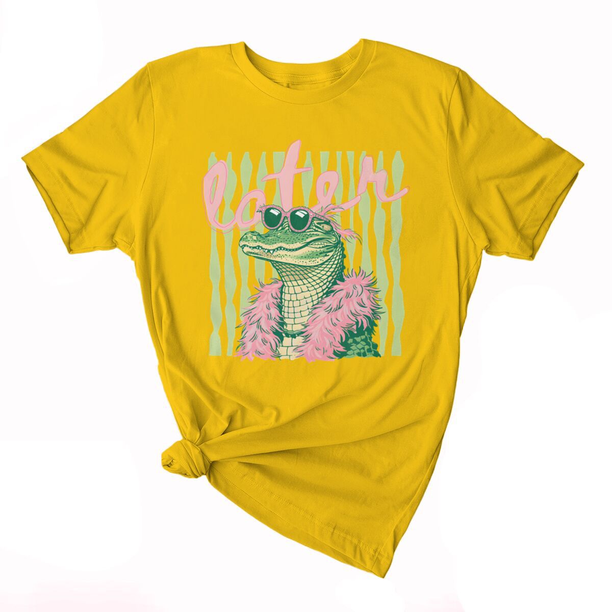 Smiling Alligator Preppy Cotton Graphic Tee - Yellow01