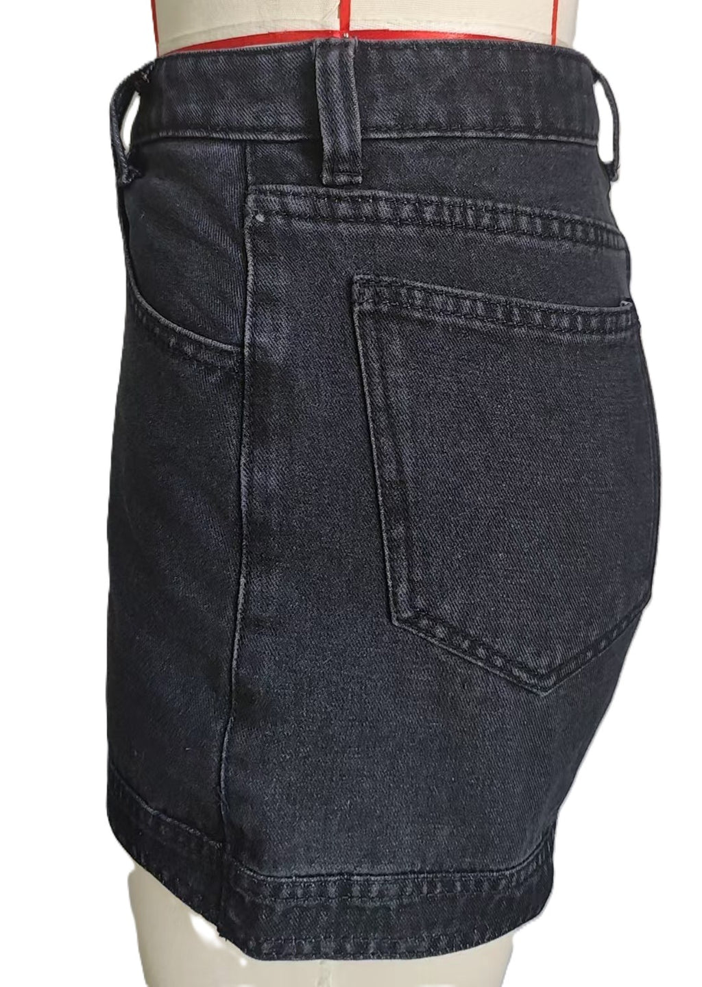 High Waist Curved Hem Denim Shorts - Black - 1