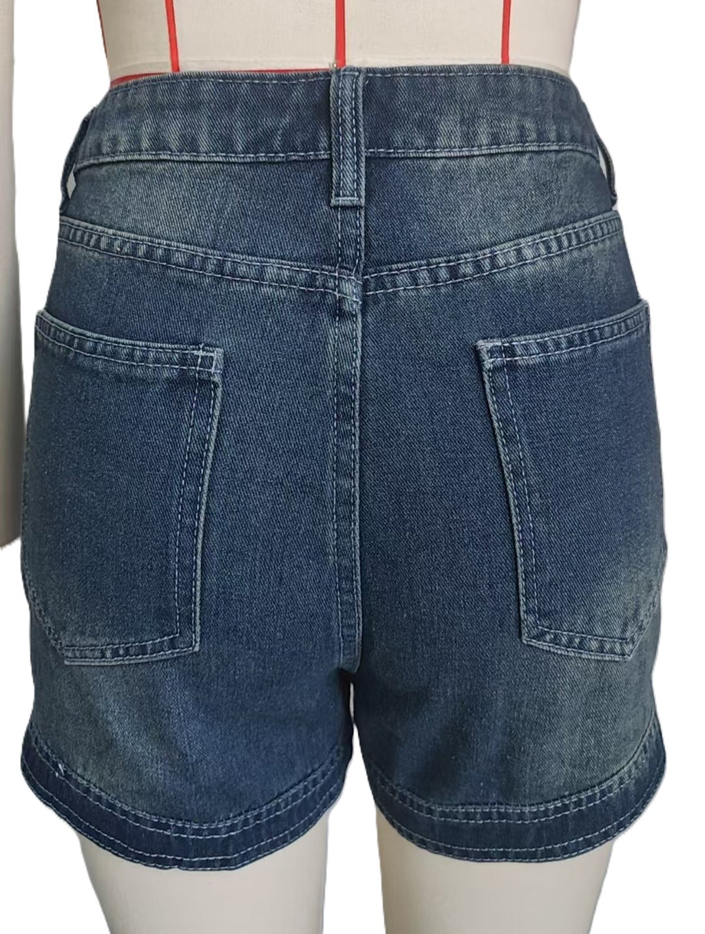 High Waist Curved Hem Denim Shorts - Blue - 1